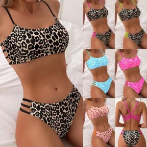 2025 Új európai és amerikai szexi kereszt - Border Leopardnyomtatás kettő - darab bikini fürdőruhanőknek qt25002 ár:$79,99